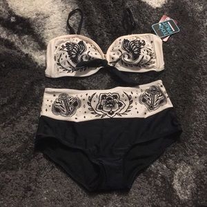Traditional Tattoo High Waist Bikini Set 🌹